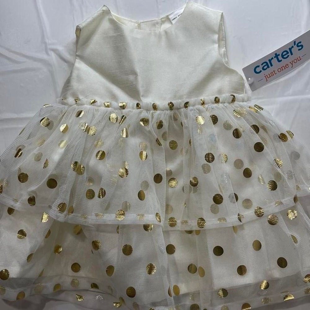 Carter's white and gold polka dot dress